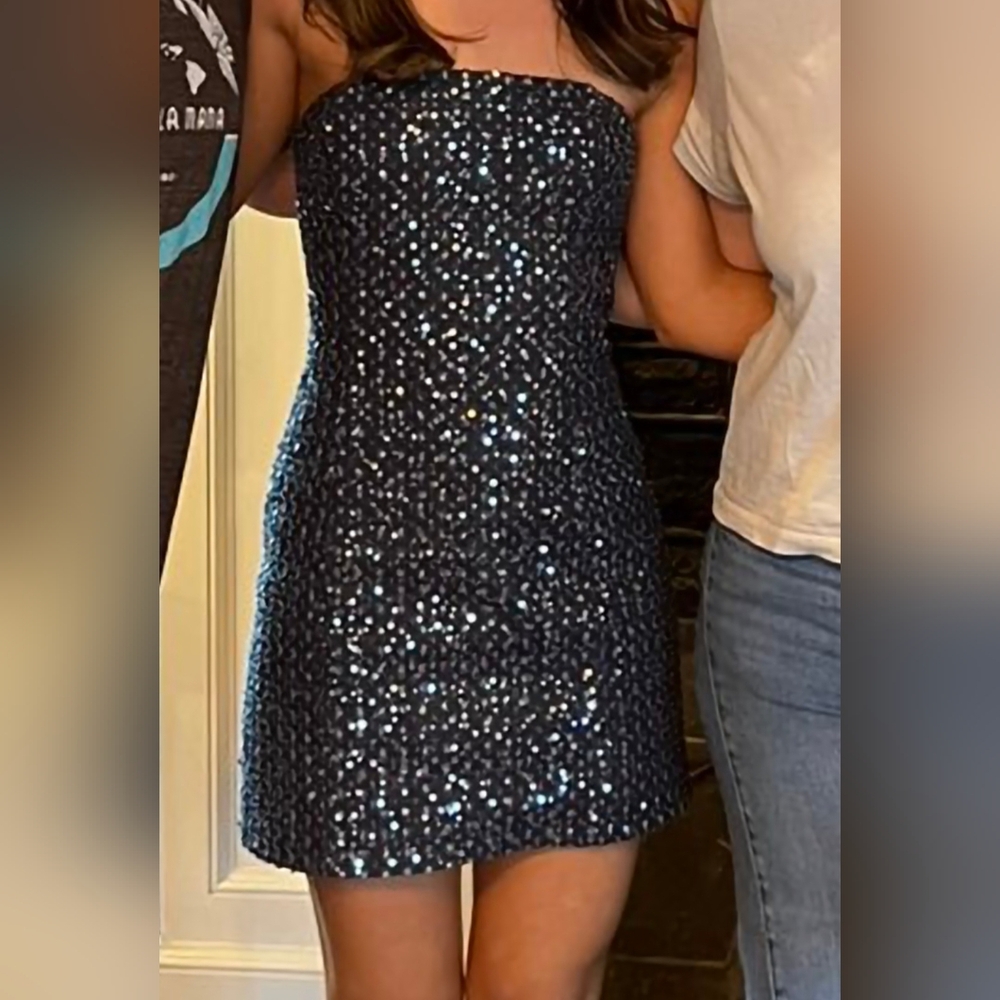 Revolve Navy Sequin Mini Prom Dress